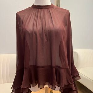 Commense Sheer Wine Blouse
